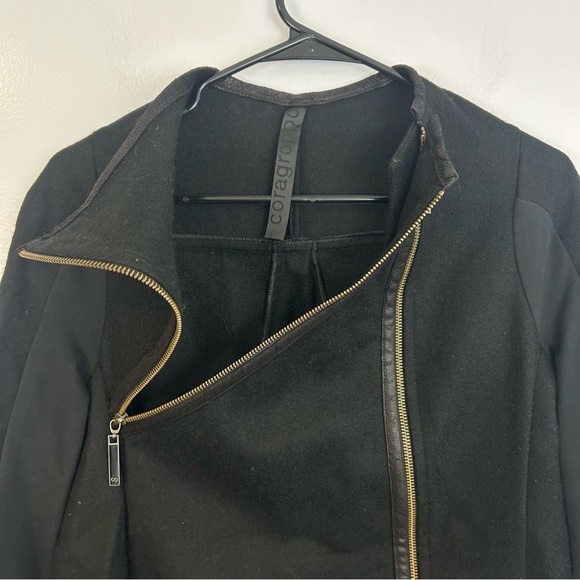 Coragroppo Black Wool & Leather Cowl Neck Multi Zipper Jacket Size Small - Picture 3 of 12